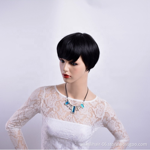 Top Quality best-selling synthetic wigs black short natural wave hair for European and American mature woman